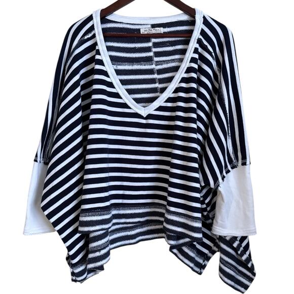 Free People We The Free Main Squeeze V-Neck Oversized Sweatshirt Navy White - Picture 1 of 8